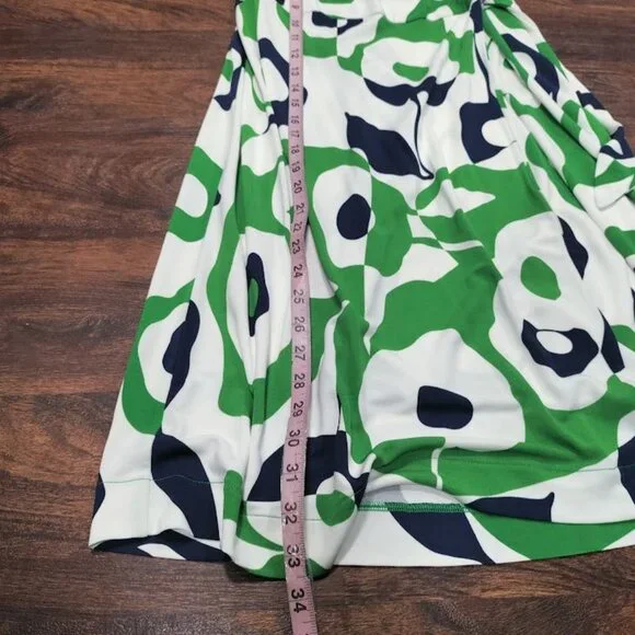 Banana Republic Geometric Preppy Twee Knee Length Wrap Dress Green/White Large - Picture 11 of 13